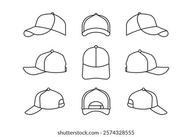 vector collection of hats from different points of view made in outline style