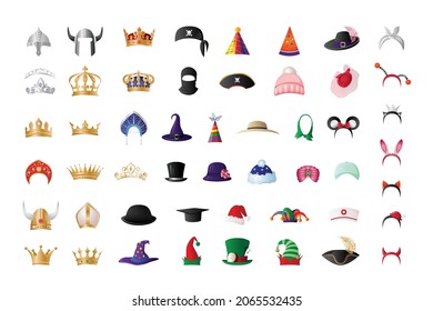 Vector collection of hats for web applications. Colorful masks.