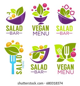 vector collection of healthy cooking logo and  organic food symbols for your salad bar or vegan menu