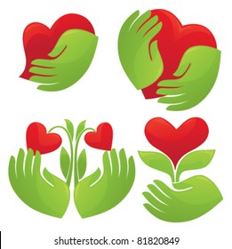 vector collection of heart and hand symbols