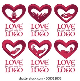 vector collection of heart, hands and love logo, concept, labels and forms