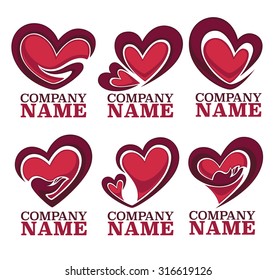 vector collection of heart, hands and love logo, concept, labels and forms
