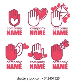 vector collection of heart, hands and love logo, concept, labels and forms
