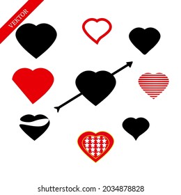 Vector collection of heart illustration, love symbol, happiness symbol, love symbol icon set.