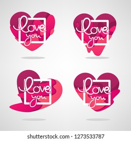 vector collection of heart, and love logo, concept, labels and forms with Love You lettering frame