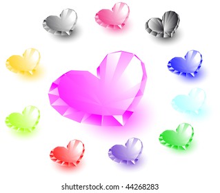 Vector collection of heart-shaped diamonds