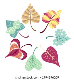 Vector collection of heart-shaped leaves.