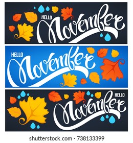 vector collection of hello november welcome season horizontal banners