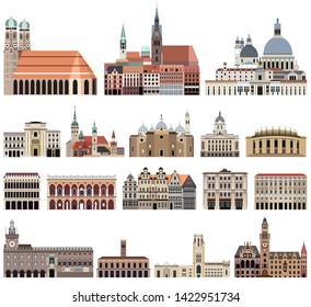 vector collection of high detailed isolated city halls, landmarks, cathedrals, temples, palaces, edificies and other city's skyline architectural elements