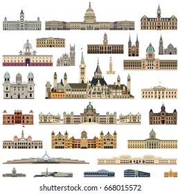 vector collection high detailed isolated city halls, palaces, parliament houses and administrative buildings