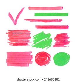 Vector collection of highlighter marker spots and signs, hand drawn decorative symbols, transparent elements isolated on white 