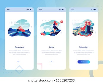 Vector collection with holiday news on the beach, sightseeing, enjoying the scenery, summer holidays, relaxing, websites and mobile application templates. modern illustration design