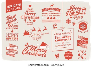 VECTOR COLLECTION FOR THE HOLIDAYS. Christmas and new year wishes. Typographic and graphic design elements. For your graphic projects, printed cads or mail.