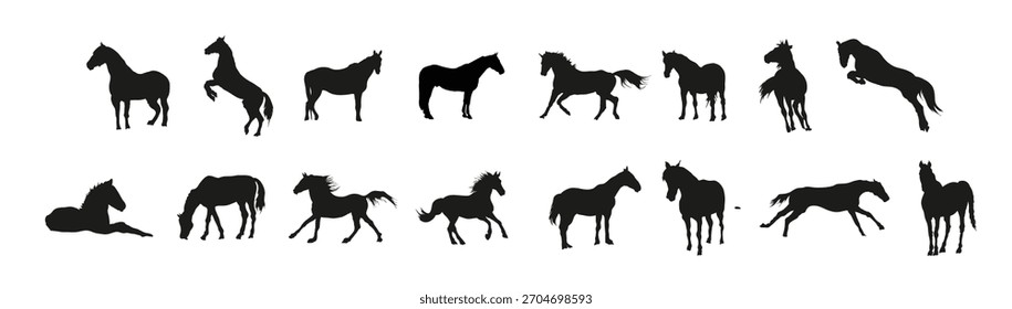 uma coleção vetorial de silhuetas de cavalo para arte