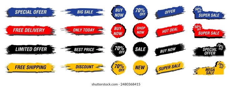 Vector Collection of Hot Sale, Discount, Best Price, Best Buy Banner, Premium Quality, Set of Hand Drawn Isolated Labels, Vector Illustration, Special Offer, Free Delivery, Limited Offer, Abstract 