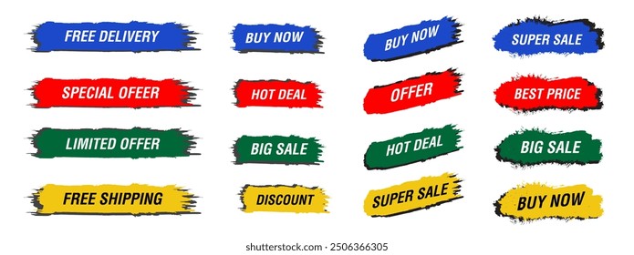 Vector Collection of Hot Sale, Discount, Best Price, Best Buy Banner, Premium Quality, Set of Hand Drawn Isolated Labels, Vector Illustration, Special Offer Banner, Free Delivery, Abstract