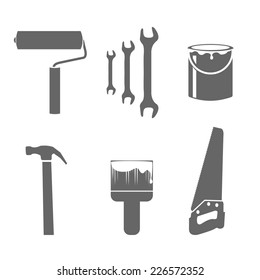 Vector collection of house repair icons. Modern flat  style labels of house remodel gear and elements. Building, construction graphic design. Repair tools.