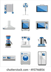 Vector collection of household appliances icons. Flat style.