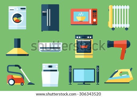 Vector collection of household appliances icons. Flat style.