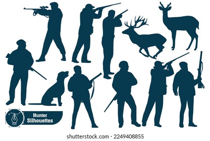 Colección vectorial de siluetas de cazador o de siluetas de ciervo