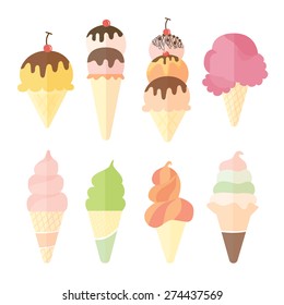 Vector collection of ice cream and dessert icons design set