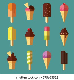 Vector collection of ice cream and dessert icons design set
