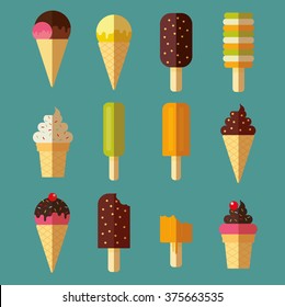 Vector collection of ice cream and dessert icons design set
