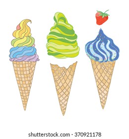 Vector collection of ice cream. Hand drawn illustration