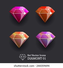 Vector collection icons diamond pink color