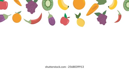 Vector collection of icons and illustrations of fresh fruit and vegetables. flying flung on a white background. for banners, flyers and fruit and beverage backgrounds