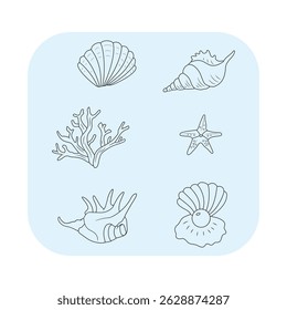 Vector collection of icons on a marine theme on a white background.