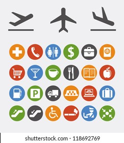 Vector collection of icons and pointers for navigation in airport