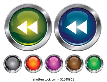 Iconos de colección de vectores con signo de rebobinado, botón vacío incluido