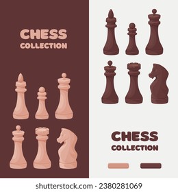Vector collection illustration of cartoon chess pieces. Logic games.