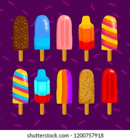 vector collection illustration of colorful ice cream summer time. Can be used and suitable for gift cards, banners, stickers, wallpapers, backgrounds, patterns, icon and editorial illustrations.