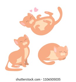 Vector collection of illustration of cute red cat in various poses on white background. Flat style design for greeting card, poster, web, site, banner, sticker