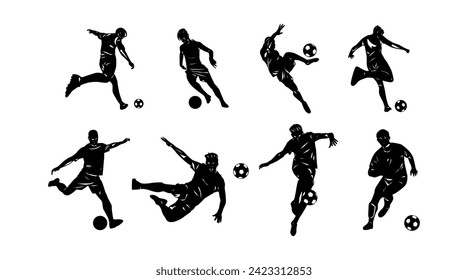 vector collection of illustrations of football player silhouettes