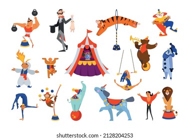 Vector collection of illustrations on the theme of the circus.