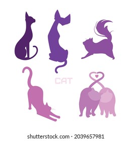 Vector collection of illustrations of silhouettes of cats on a white background.