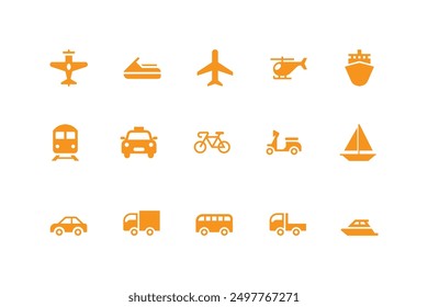 vector collection of illustrations of transportation icons, airplane, car, ship, bicycle, train icons