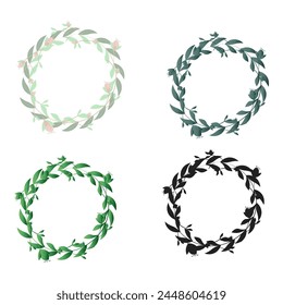vector collection of illustrations of wreath with flowers and leaves