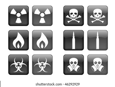 Vector collection of images for black buttons or icons, including selected and nonselected (by mouse for example) versions