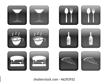 Vector collection of images for black buttons or icons, including selected and nonselected (by mouse for example) versions