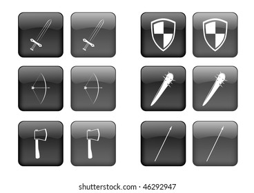 Vector collection of images for black buttons or icons, including selected and nonselected (by mouse for example) versions