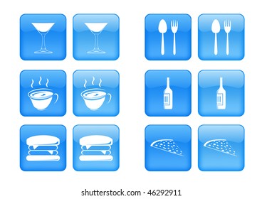 Vector collection of images for blue buttons or icons, including selected and nonselected (by mouse for example) versions