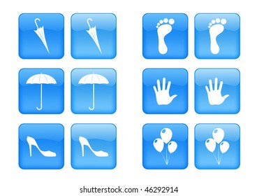 Vector collection of images for blue buttons or icons, including selected and nonselected (by mouse for example) versions