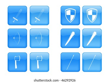 Vector collection of images for blue buttons or icons, including selected and nonselected (by mouse for example) versions