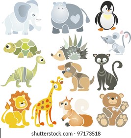 Vector collection with images for decoration of pages and greetings with different animals