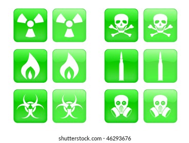 Vector collection of images for green buttons or icons, including selected and nonselected (by mouse for example) versions