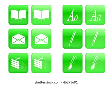 Vector collection of images for green buttons or icons, including selected and nonselected (by mouse for example) versions